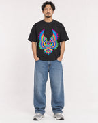 Mockup Boxy Heavyweight Tee Black male full-body 02