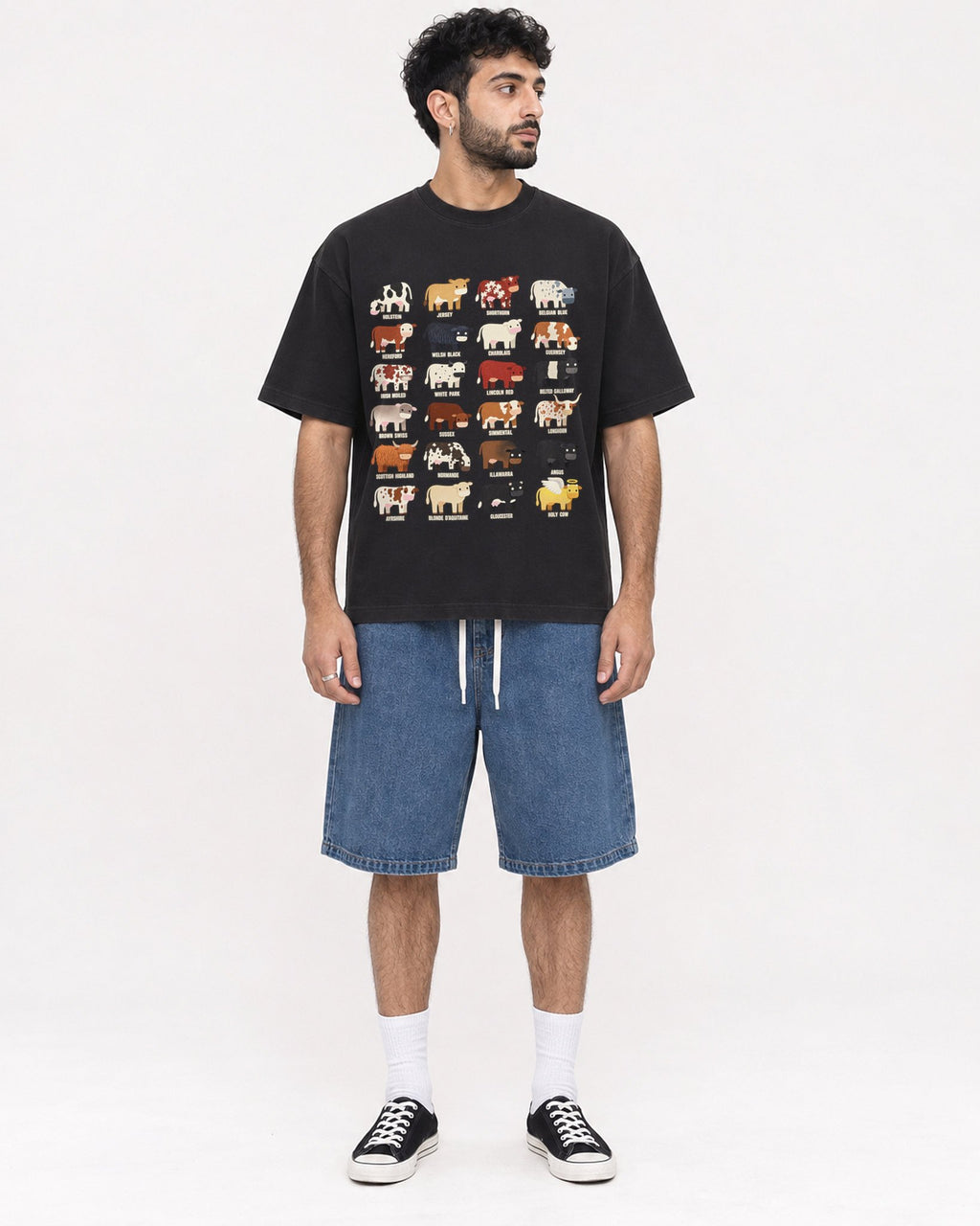 Mockup Boxy Heavyweight Tee Black male full-body 07