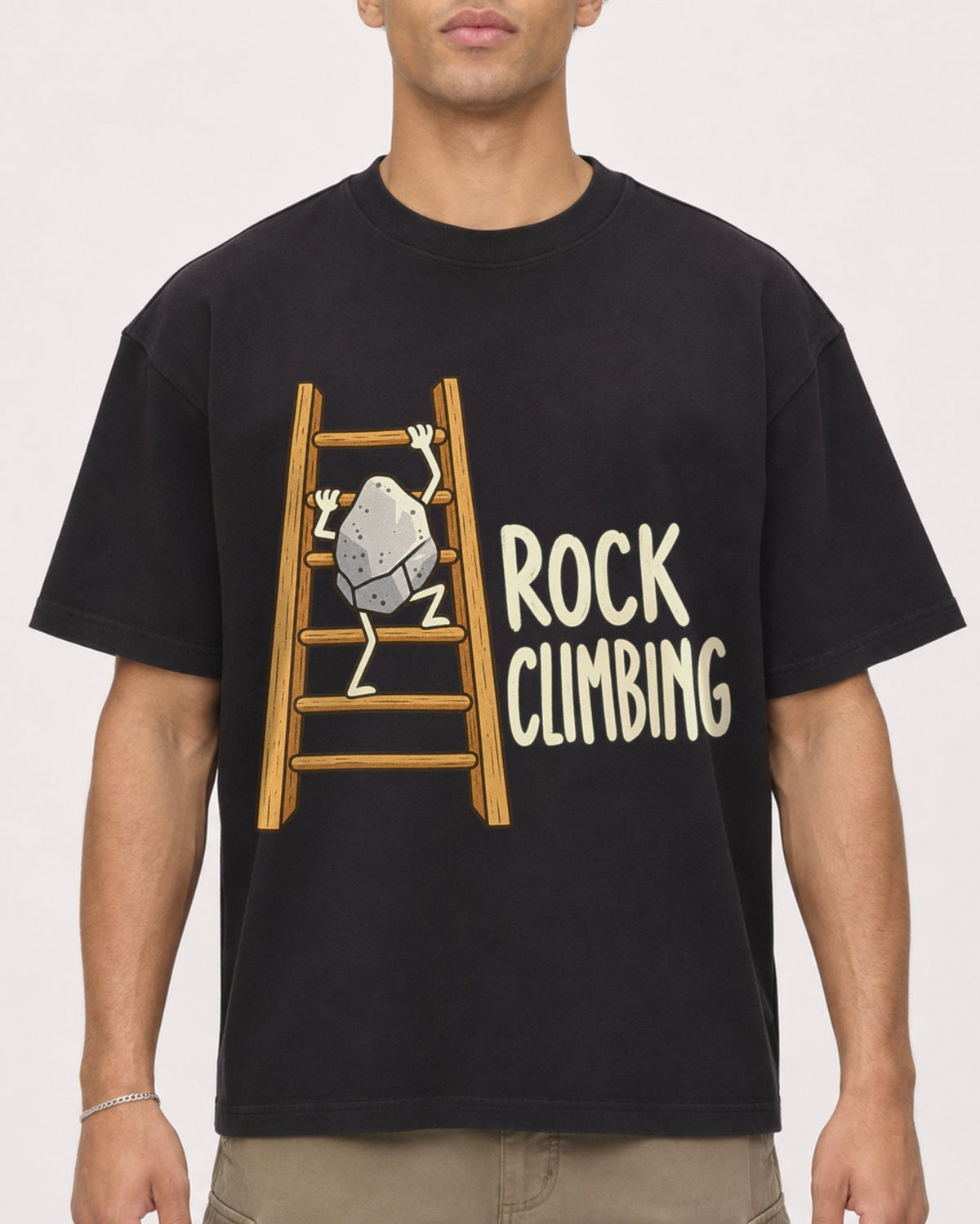 Mockup Boxy Heavyweight Tee Black male close-up 20