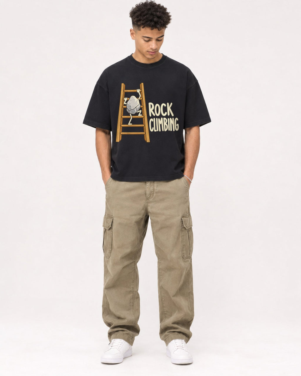 Mockup Boxy Heavyweight Tee Black male full-body 20