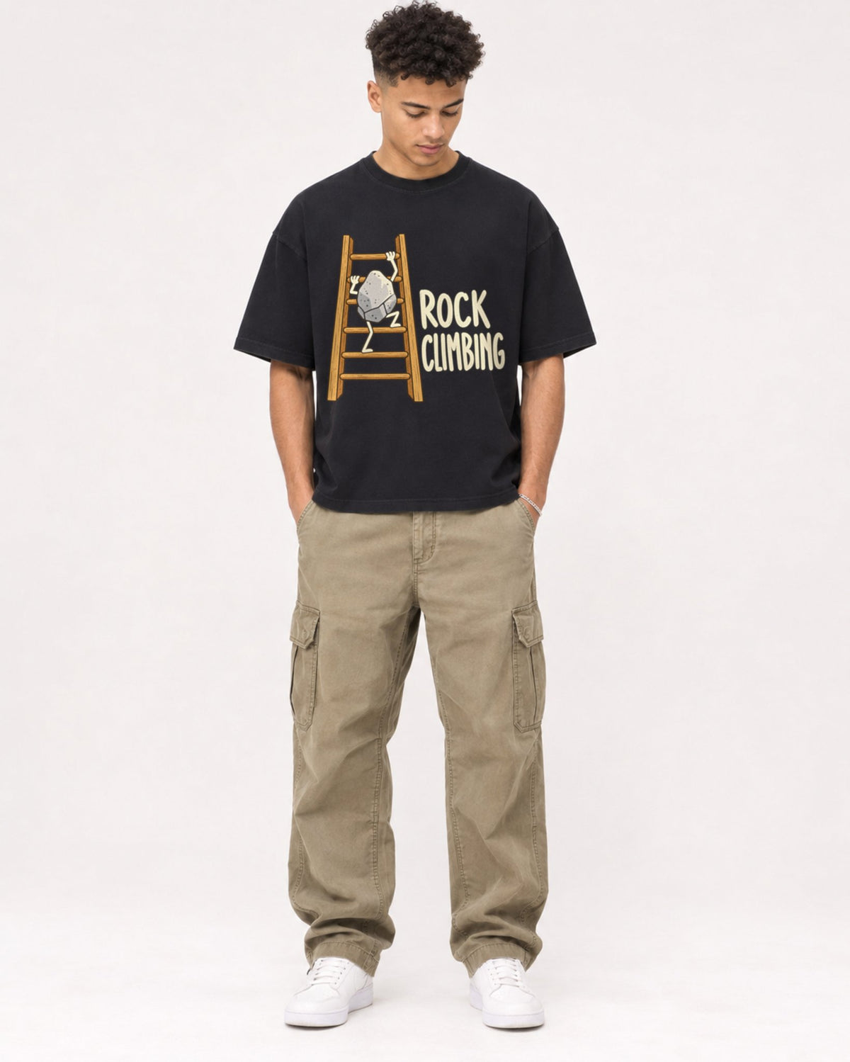 Mockup Boxy Heavyweight Tee Black male full-body 20