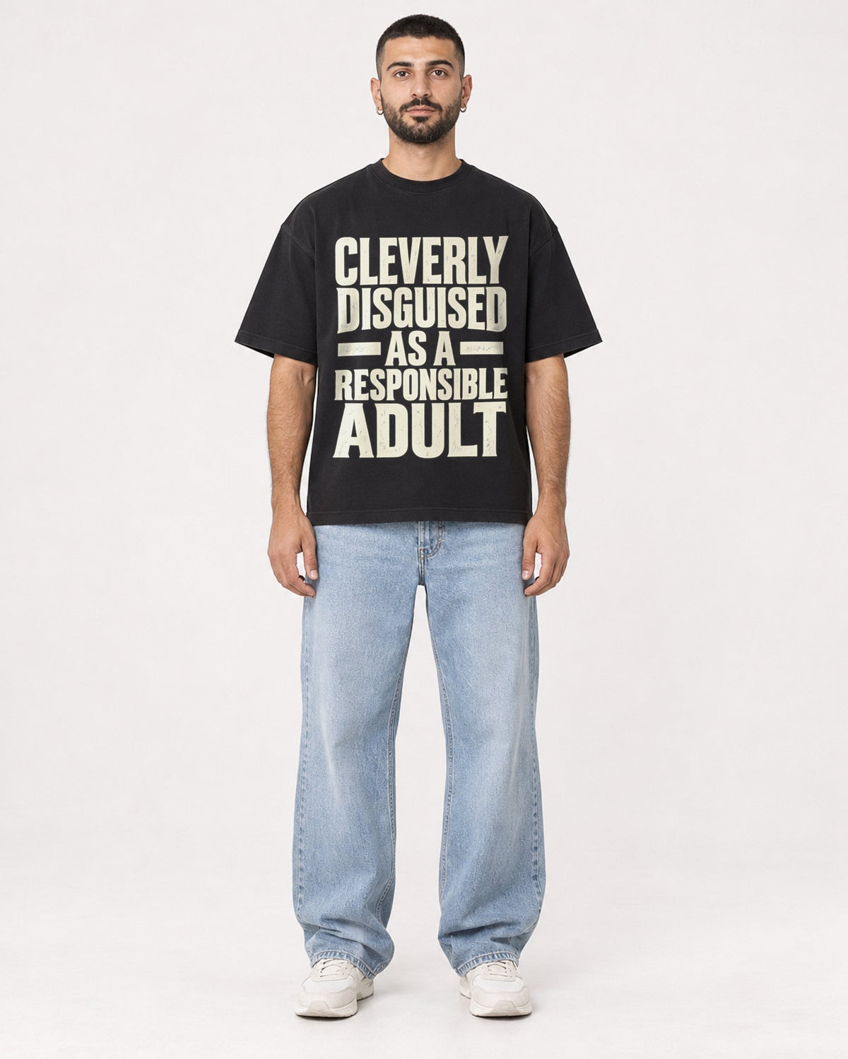 Mockup Boxy Heavyweight Tee Black male full-body 37