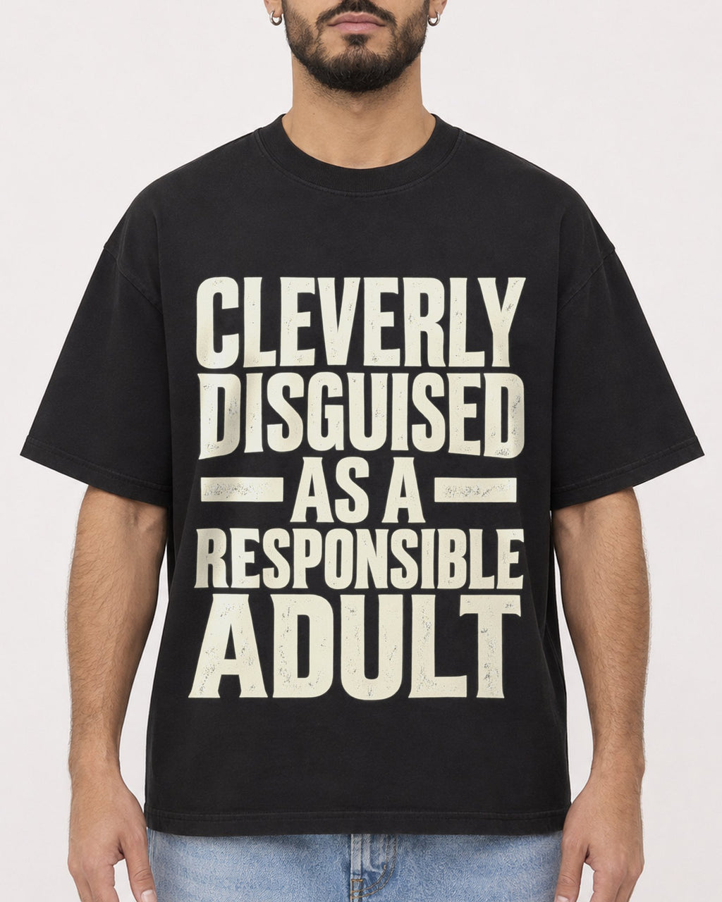 Mockup Boxy Heavyweight Tee Black male close-up 37