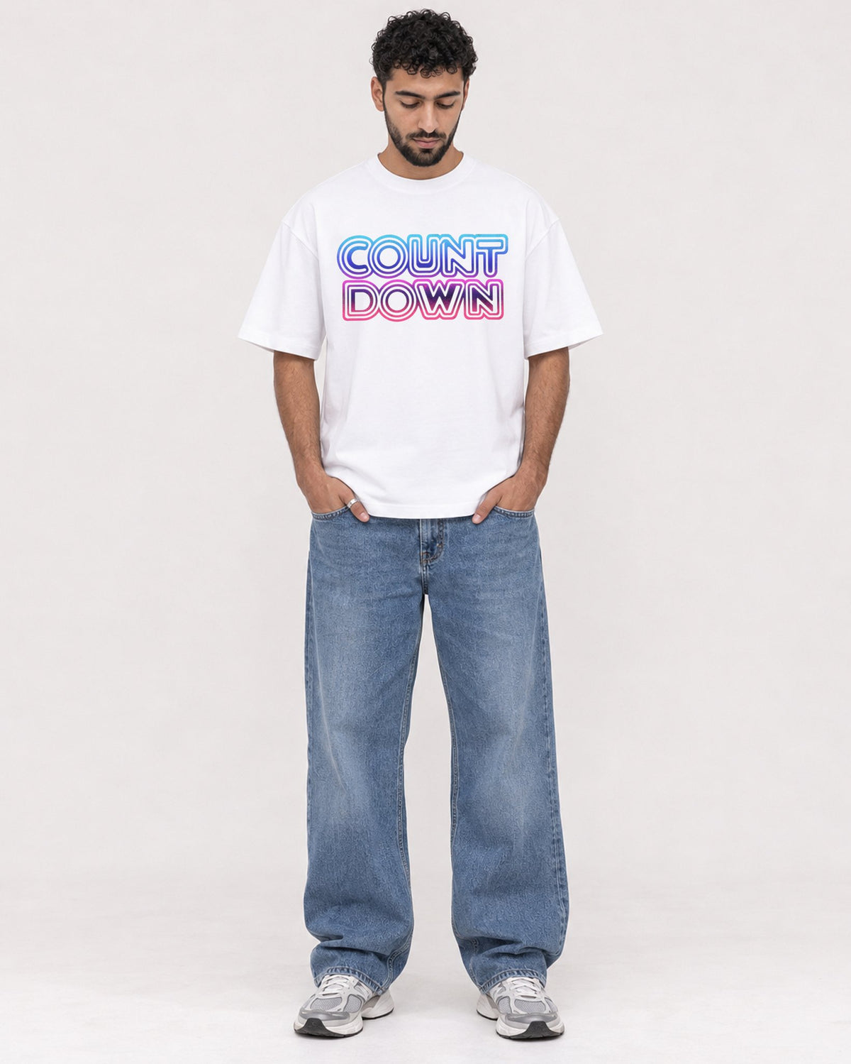 Mockup Boxy Heavyweight Tee White male full-body 27