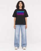 Mockup Boxy Heavyweight Tee Black female full-body 27