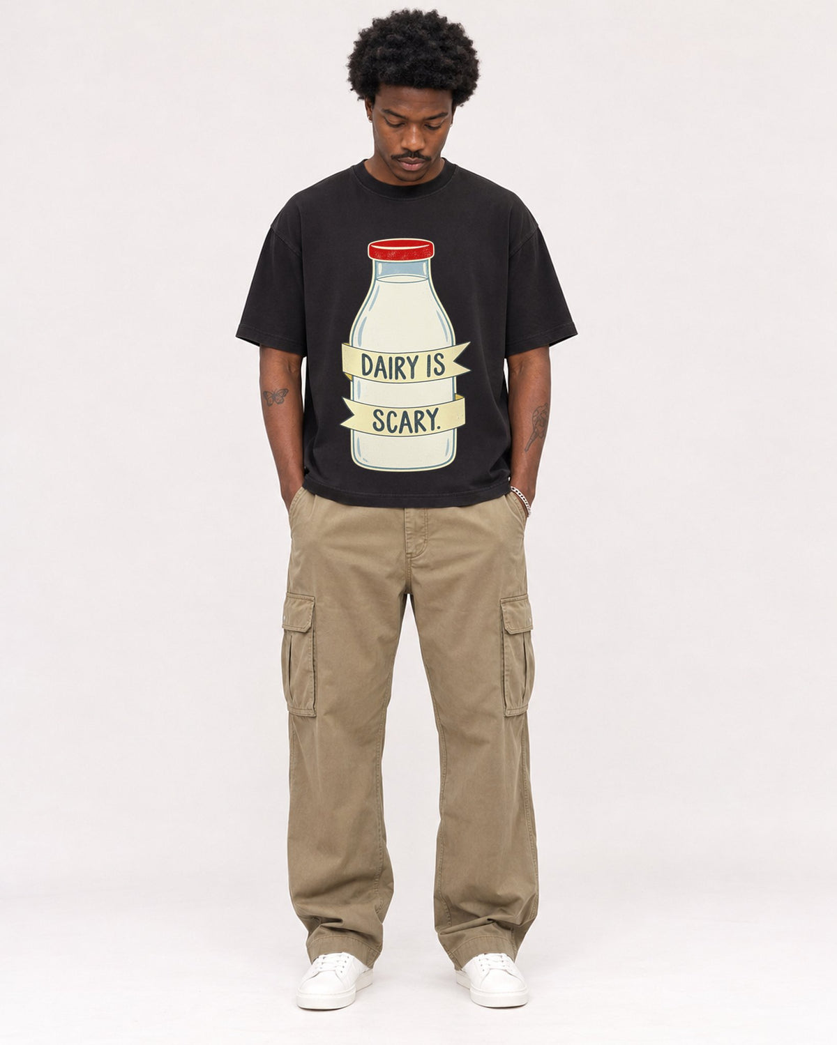 Mockup Boxy Heavyweight Tee Black male full-body 24