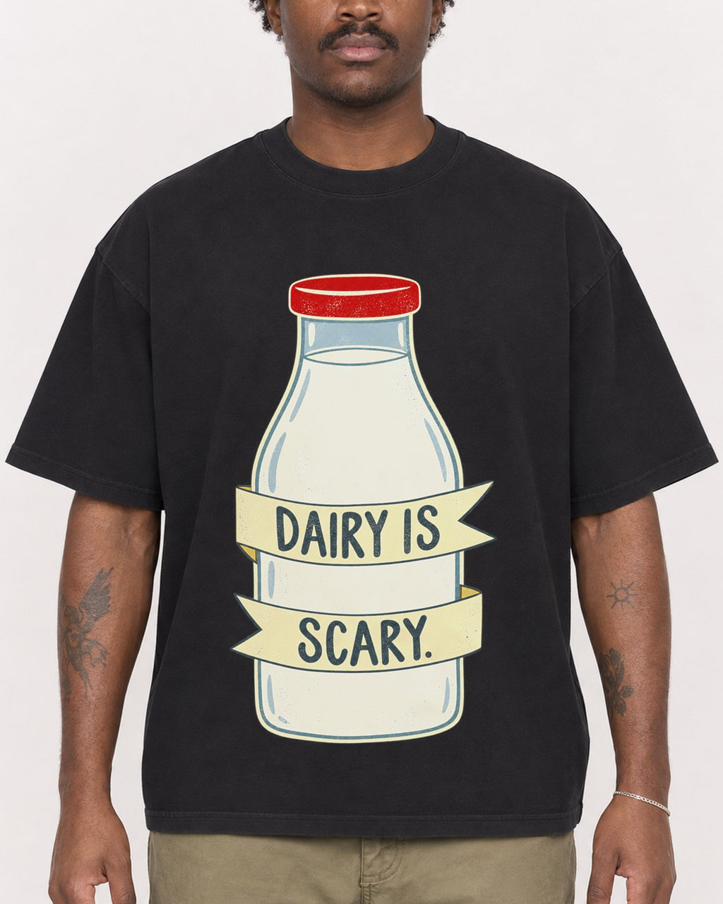 Mockup Boxy Heavyweight Tee Black male close-up 24