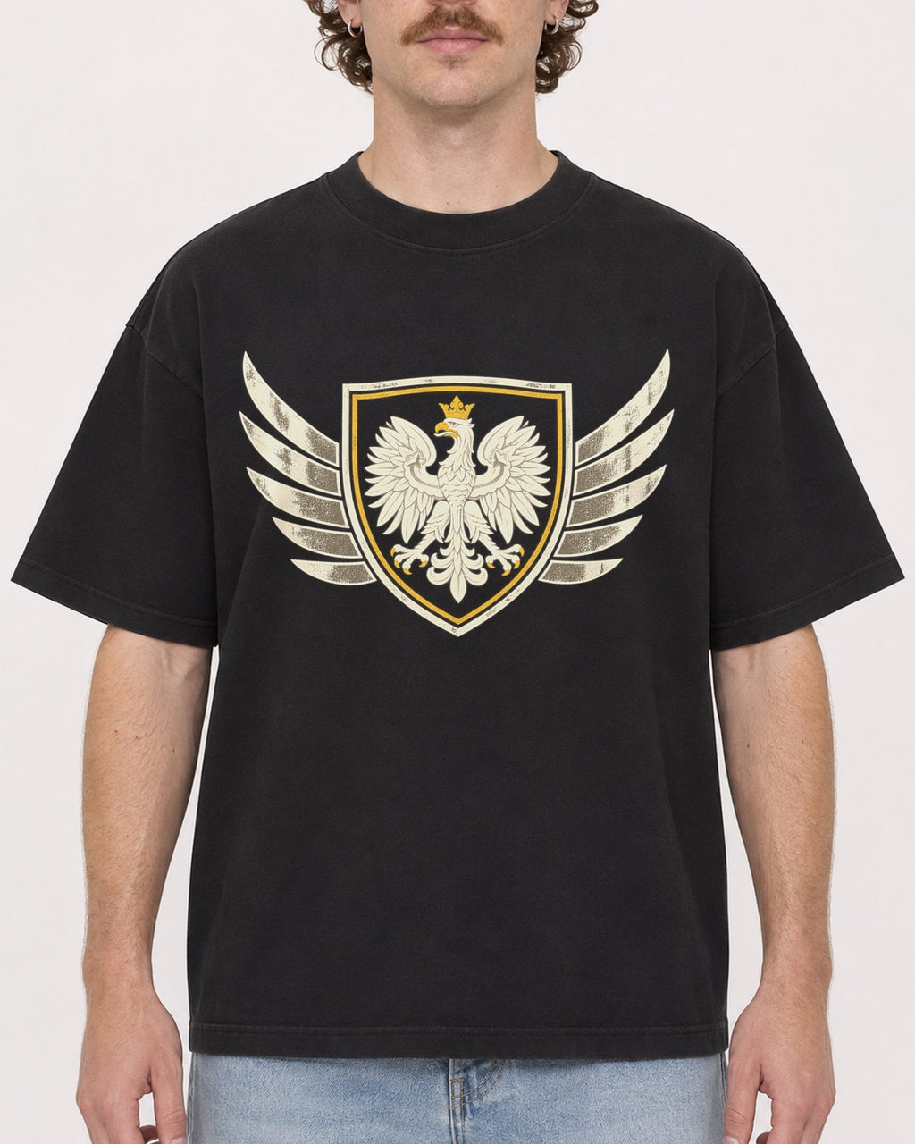 Mockup Boxy Heavyweight Tee Black male close-up 09