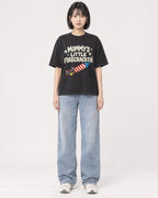 Mockup Boxy Heavyweight Tee Black female full-body 11