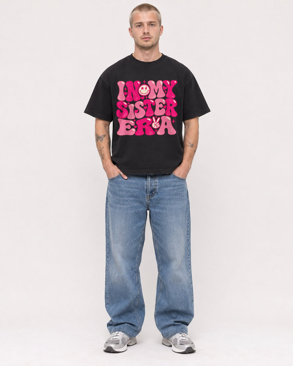 Mockup Boxy Heavyweight Tee Black male full-body 18