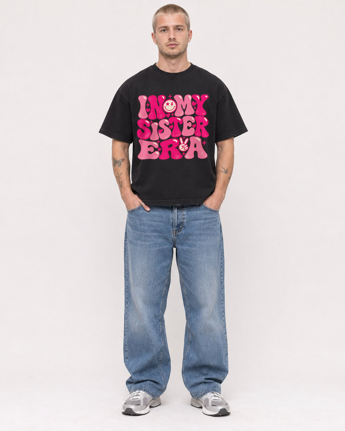 Mockup Boxy Heavyweight Tee Black male full-body 18