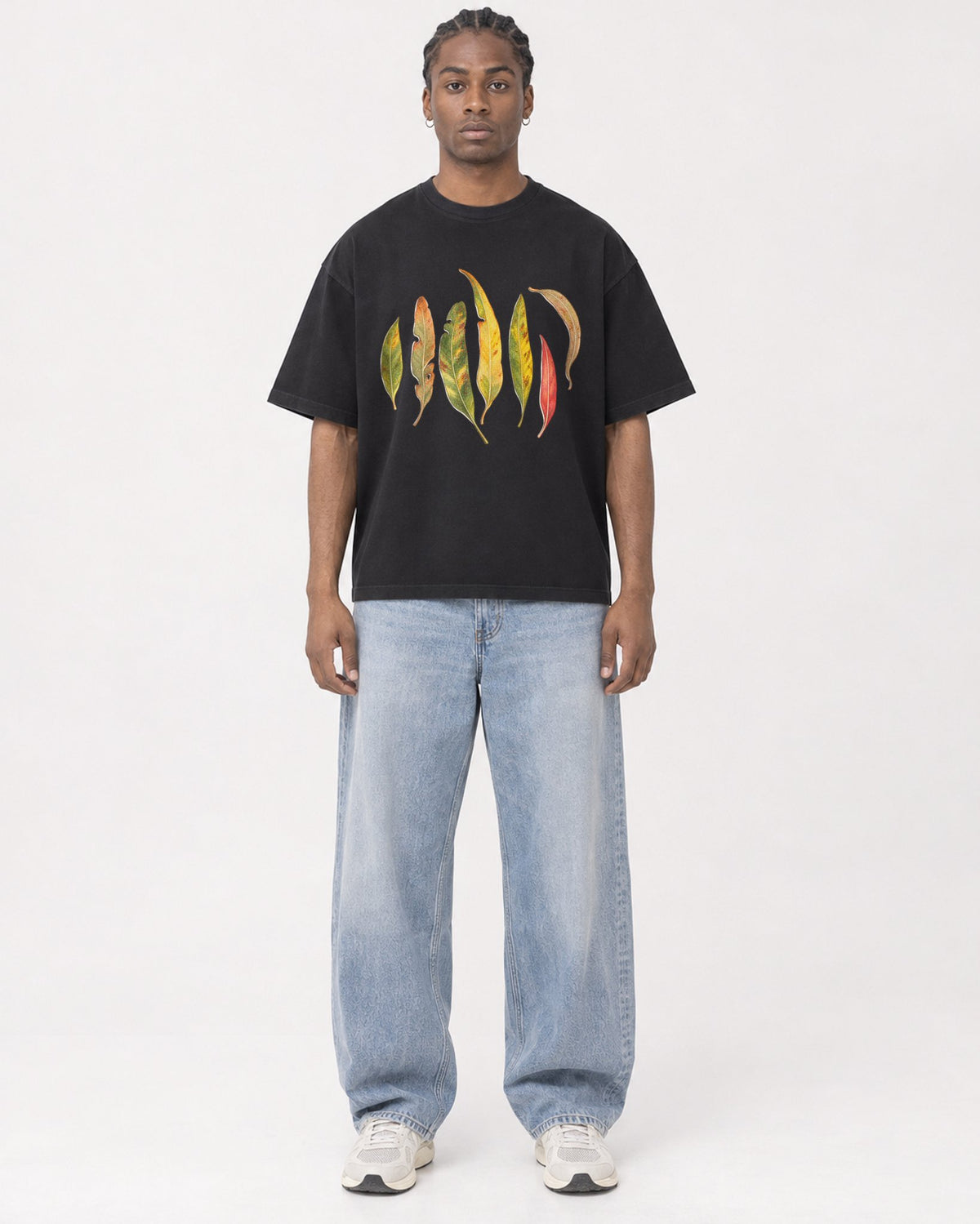 Mockup Boxy Heavyweight Tee Black male full-body 25