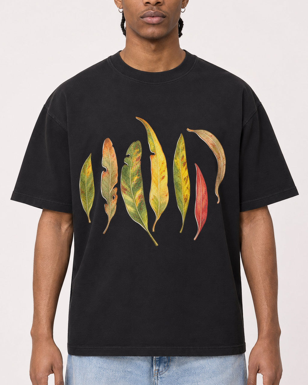 Mockup Boxy Heavyweight Tee Black male close-up 25