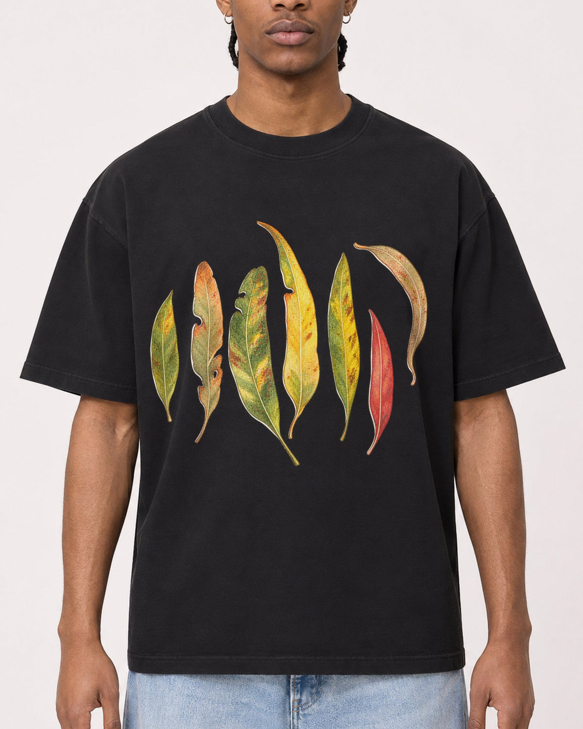 Mockup Boxy Heavyweight Tee Black male close-up 25