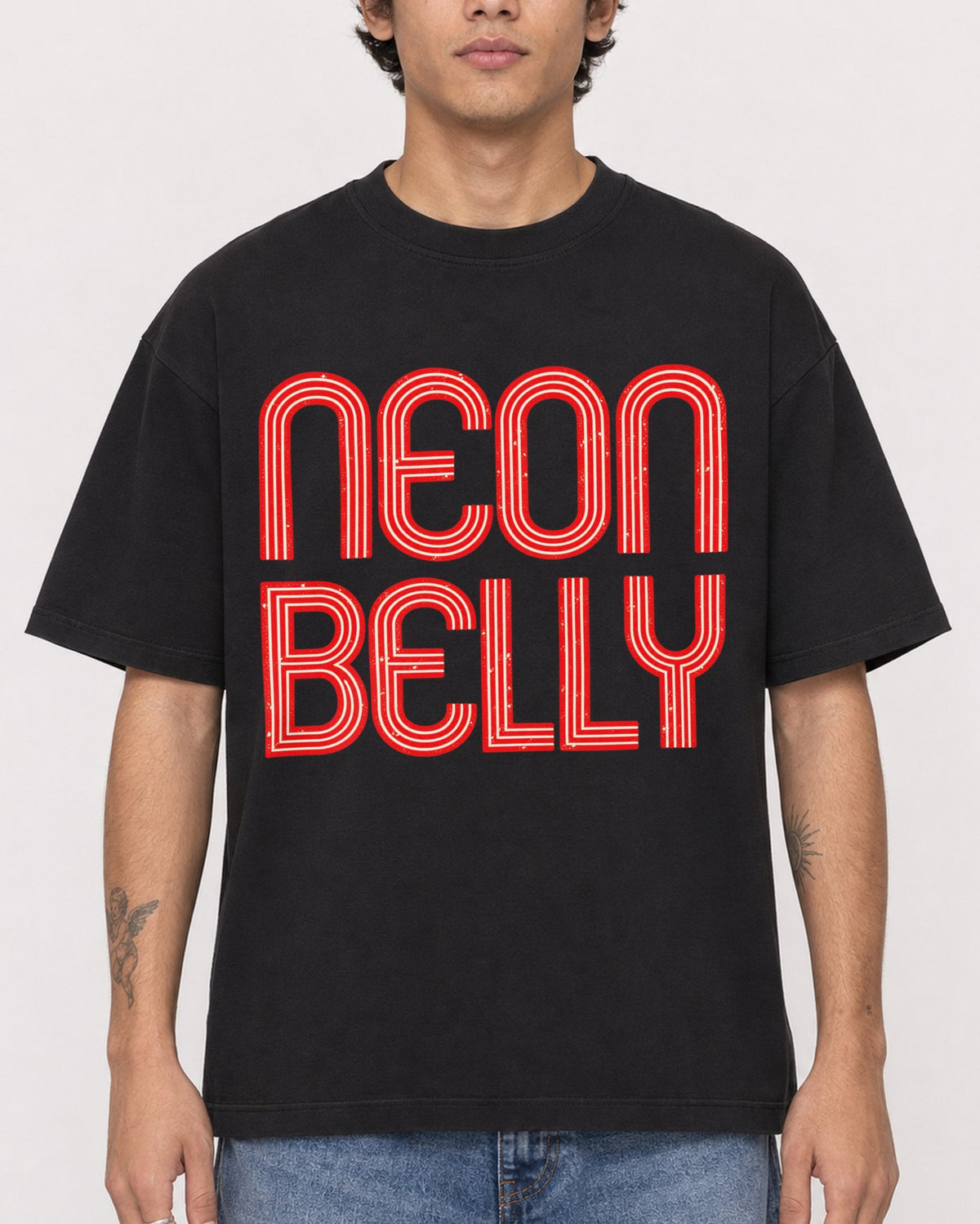 Mockup Boxy Heavyweight Tee Black male close-up 06