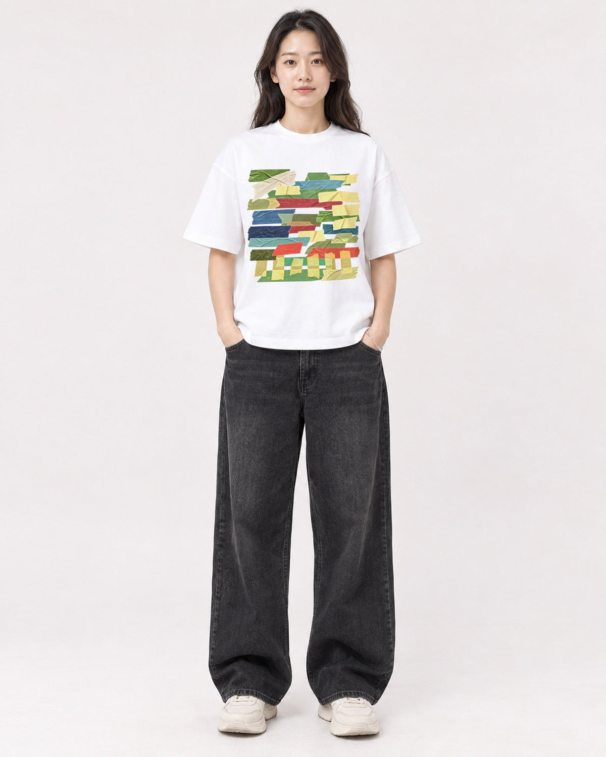 Mockup Boxy Heavyweight Tee White female full-body 03