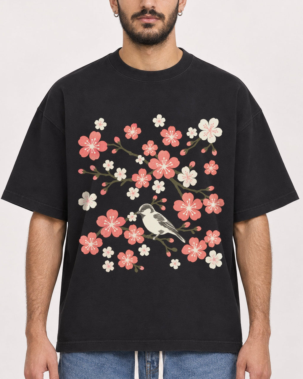 Mockup Boxy Heavyweight Tee Black male close-up 07