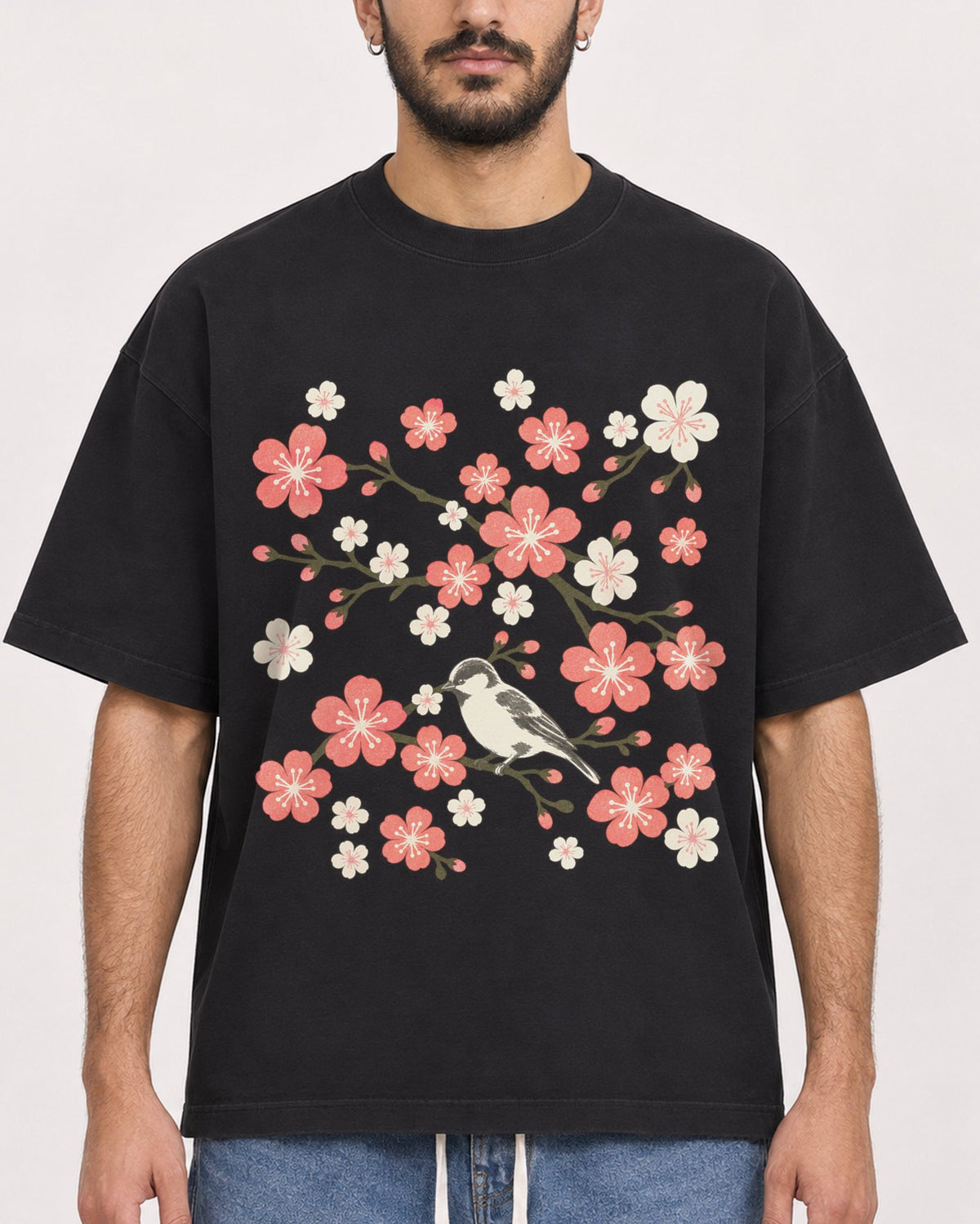 Mockup Boxy Heavyweight Tee Black male close-up 07