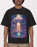 Mockup Boxy Heavyweight Tee Black male close-up 04