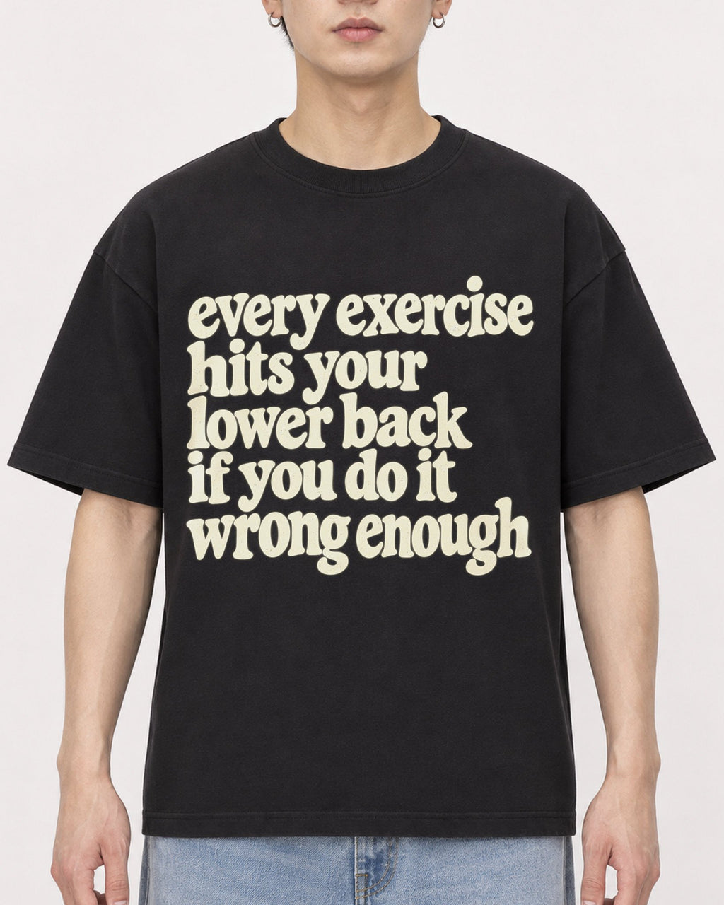 Mockup Boxy Heavyweight Tee Black male close-up 01