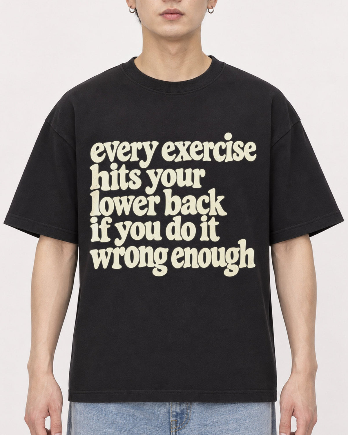 Mockup Boxy Heavyweight Tee Black male close-up 01