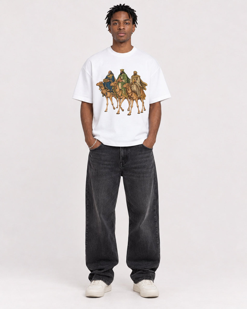 Mockup Boxy Heavyweight Tee White male full-body 05
