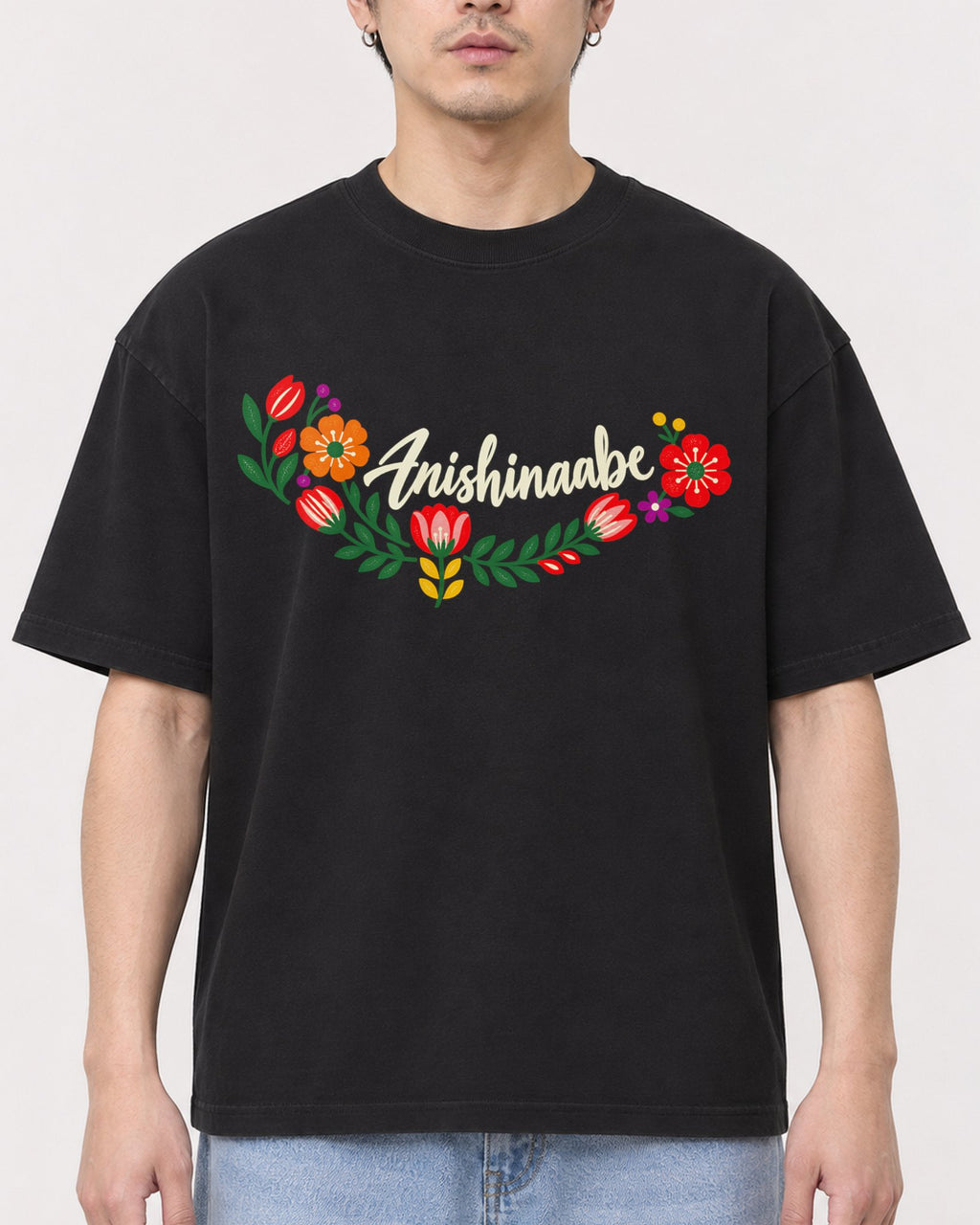 Mockup Boxy Heavyweight Tee Black male close-up 13