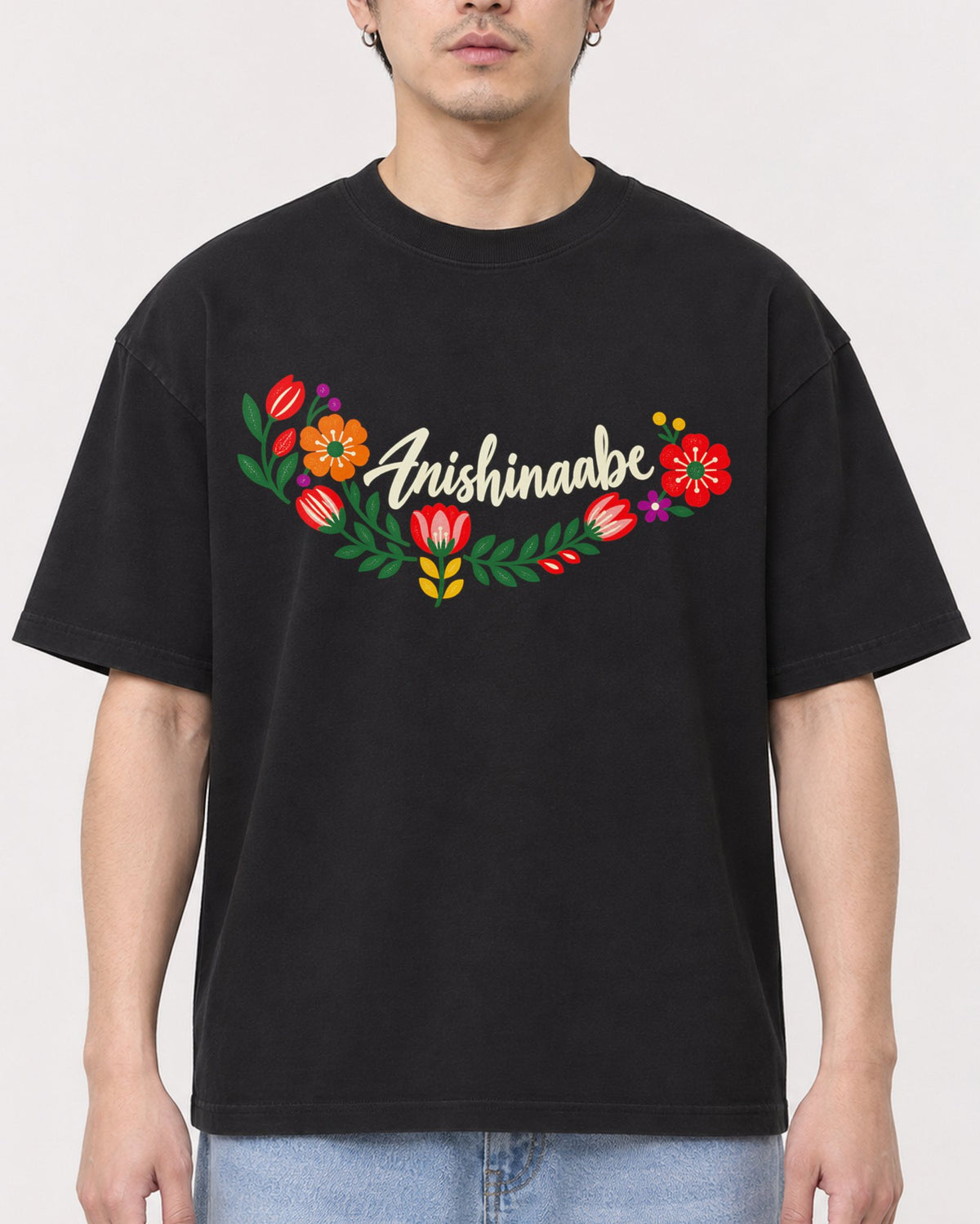 Mockup Boxy Heavyweight Tee Black male close-up 13