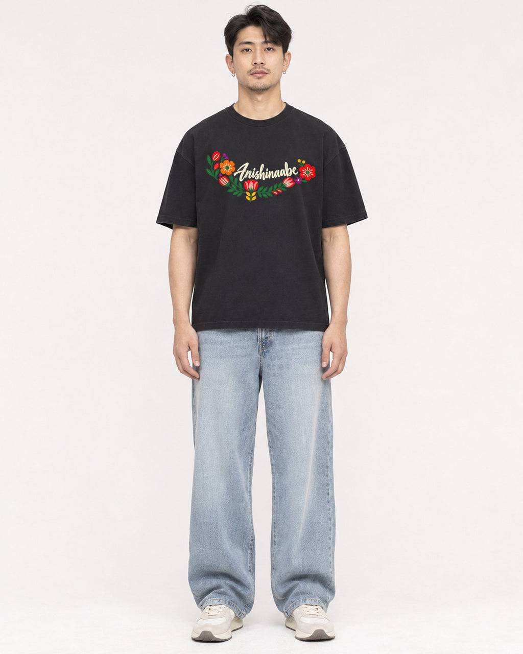 Mockup Boxy Heavyweight Tee Black male full-body 13