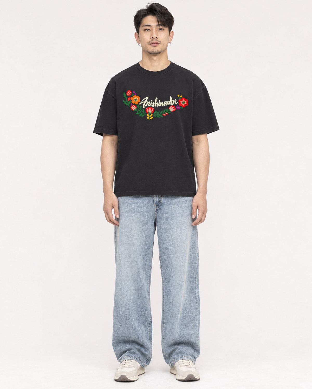 Mockup Boxy Heavyweight Tee Black male full-body 13