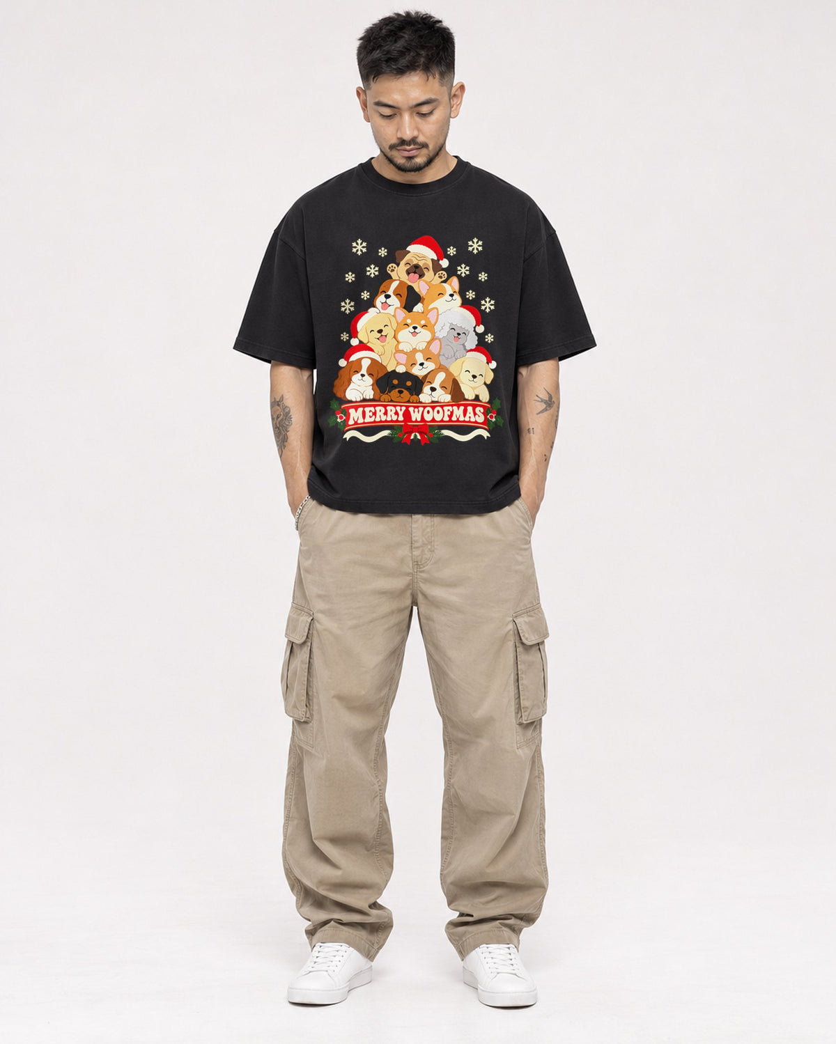 Mockup Boxy Heavyweight Tee Black male full-body 12