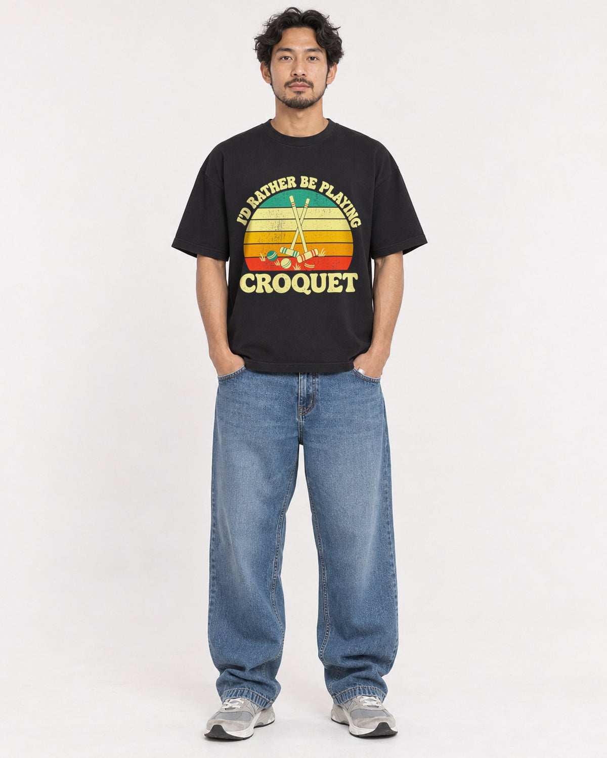 Mockup Boxy Heavyweight Tee Black male full-body 02