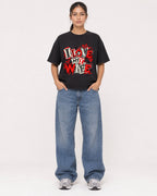 Mockup Boxy Heavyweight Tee Black female full-body 16