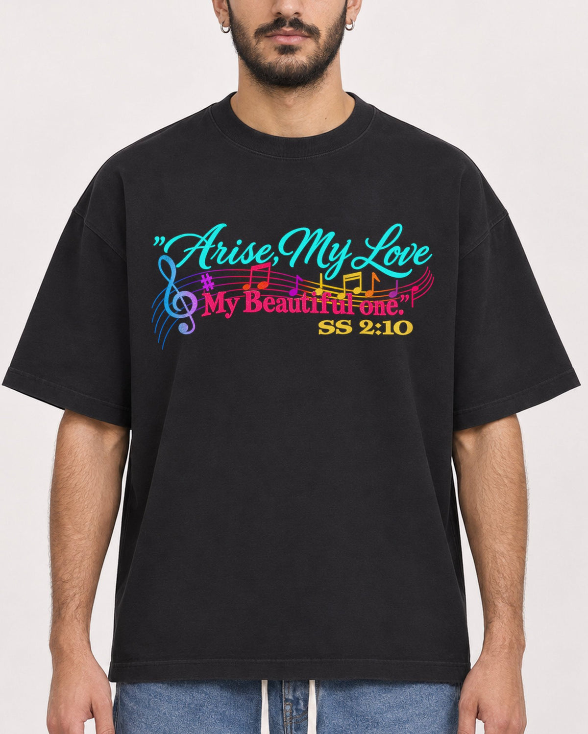 Mockup Boxy Heavyweight Tee Black male close-up 07