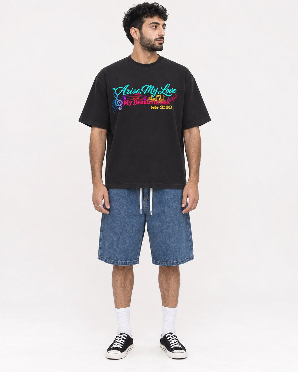 Mockup Boxy Heavyweight Tee Black male full-body 07