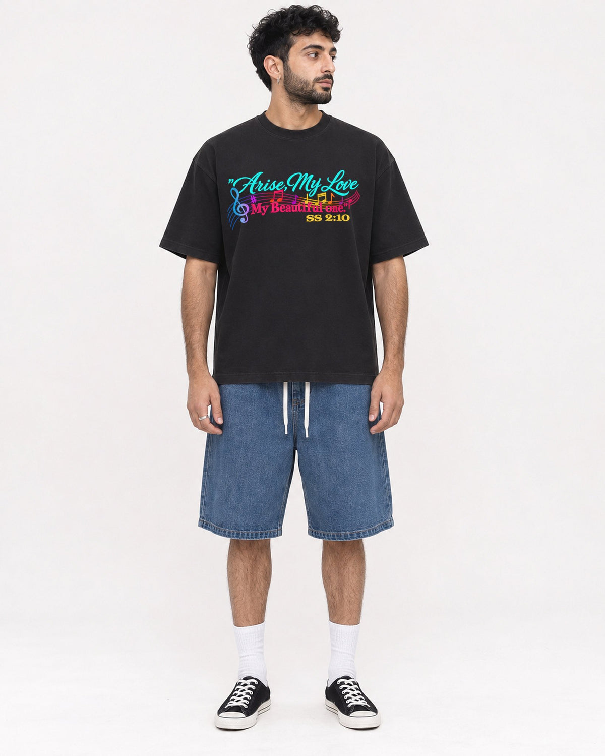 Mockup Boxy Heavyweight Tee Black male full-body 07