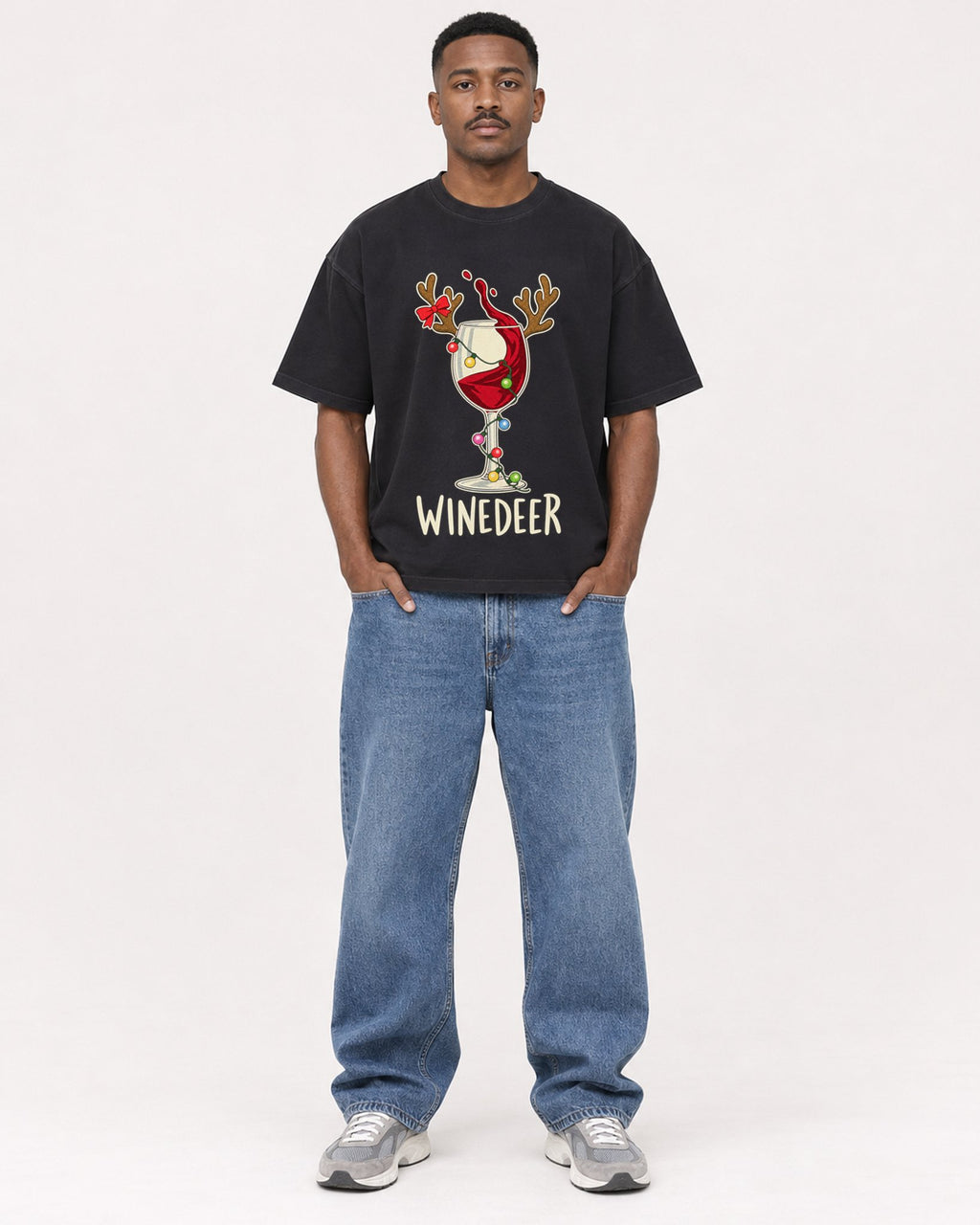 Mockup Boxy Heavyweight Tee Black male full-body 14