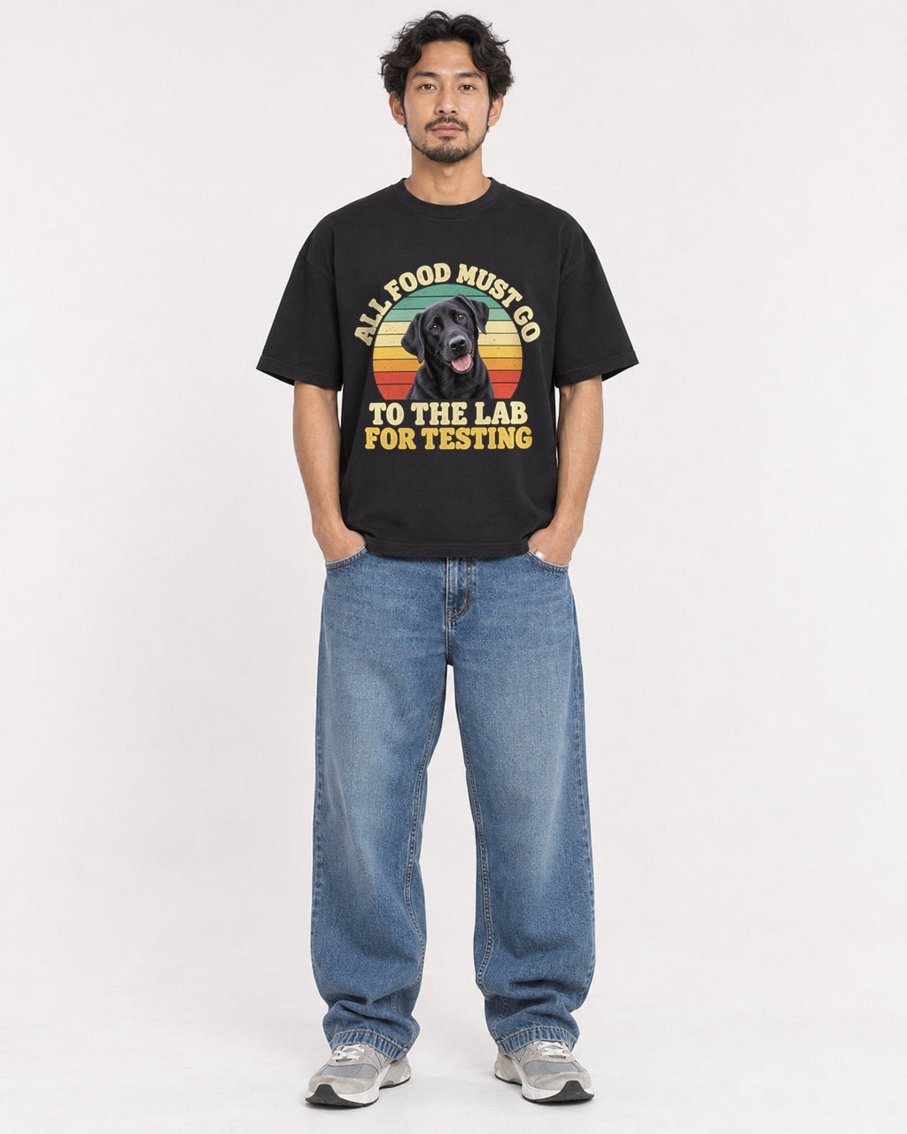 Mockup Boxy Heavyweight Tee Black male full-body 02