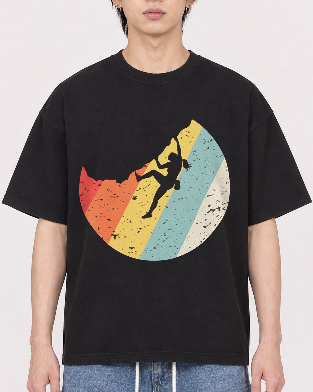 Mockup Boxy Heavyweight Tee Black male close-up 11