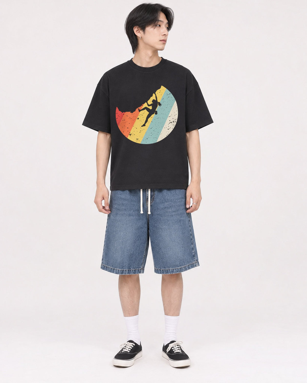 Mockup Boxy Heavyweight Tee Black male full-body 11