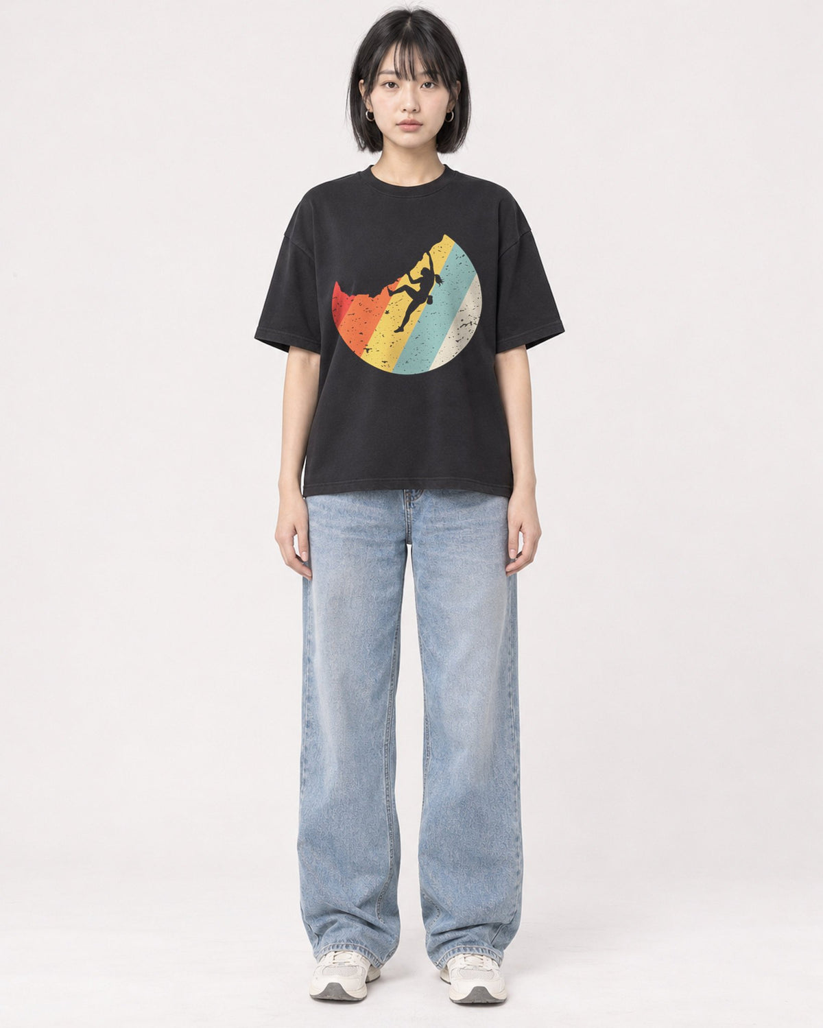 Mockup Boxy Heavyweight Tee Black female full-body 11