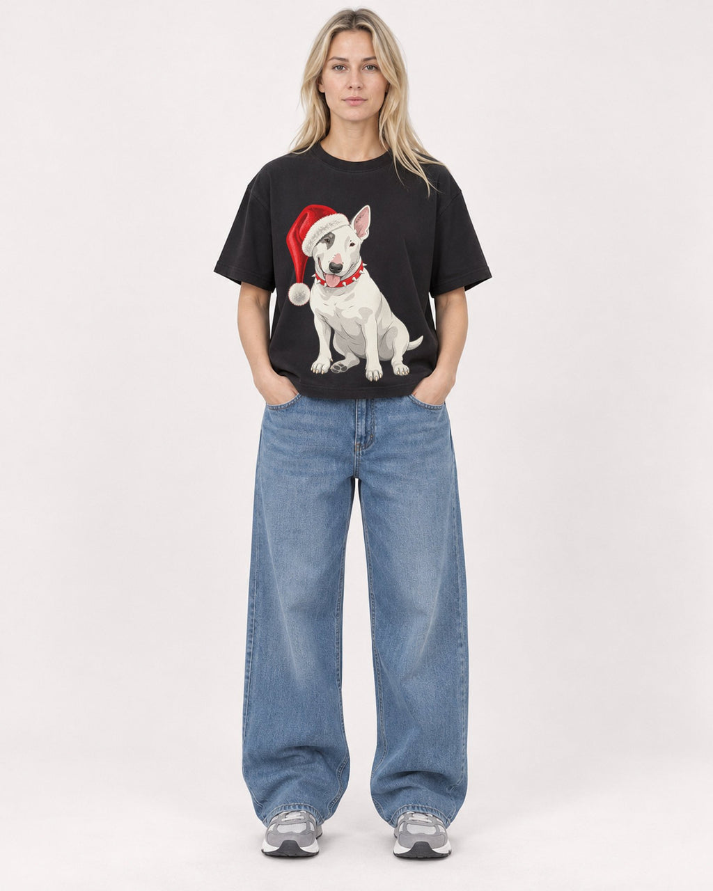 Mockup Boxy Heavyweight Tee Black female full-body 08