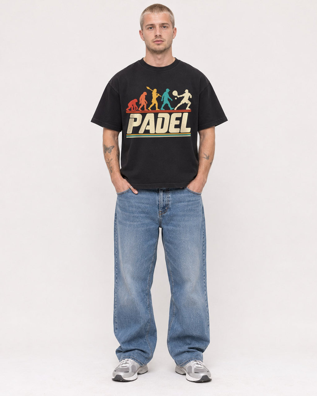 Mockup Boxy Heavyweight Tee Black male full-body 18