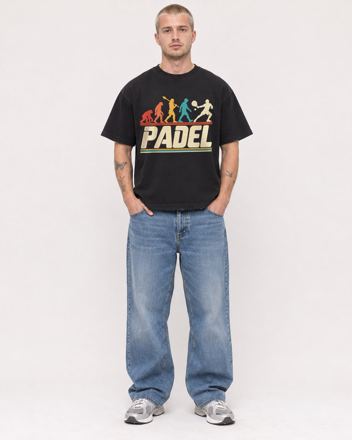 Mockup Boxy Heavyweight Tee Black male full-body 18