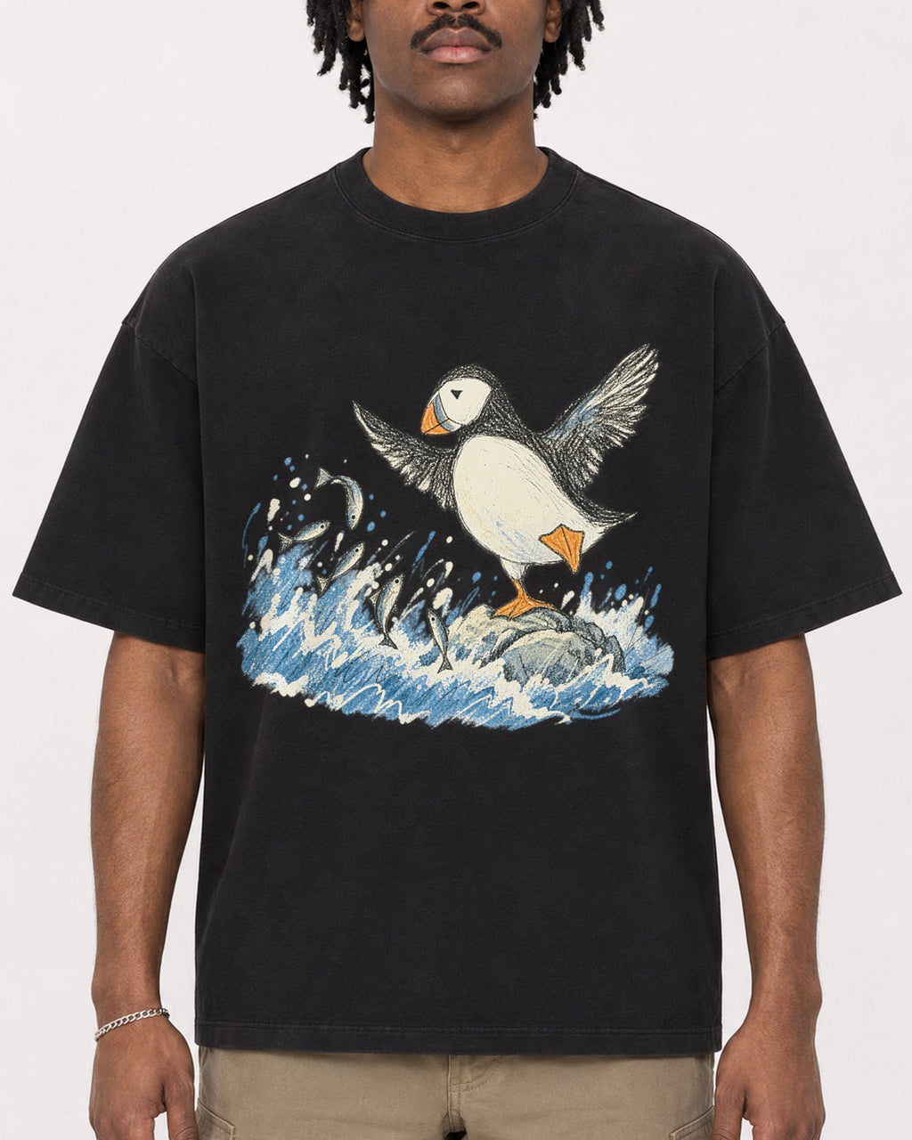 Mockup Boxy Heavyweight Tee Black male close-up 04