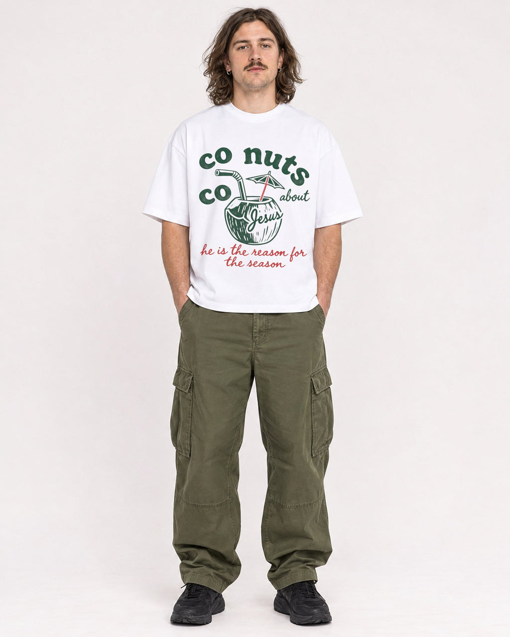 Mockup Boxy Heavyweight Tee White male full-body 49