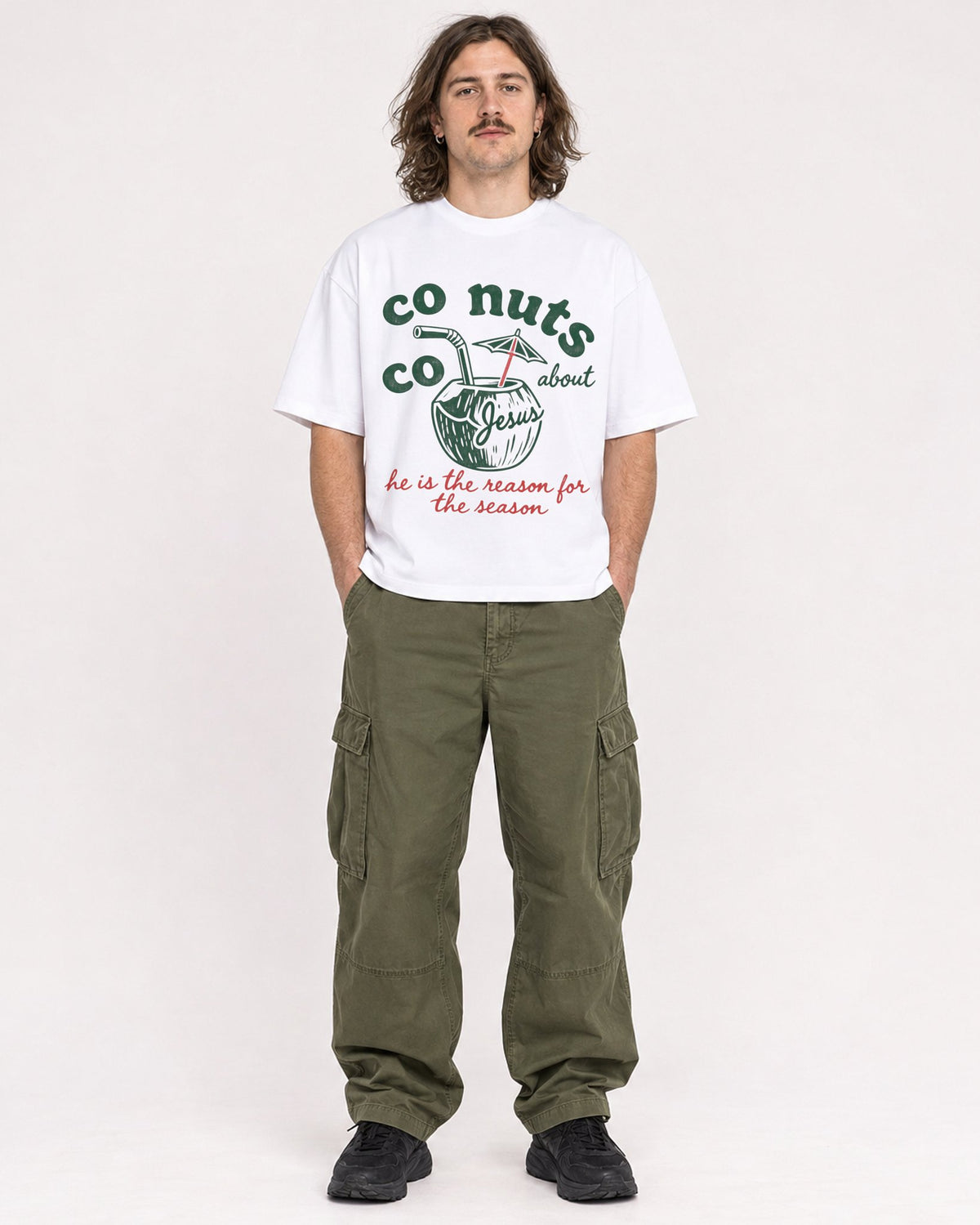 Mockup Boxy Heavyweight Tee White male full-body 49