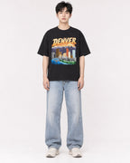 Mockup Boxy Heavyweight Tee Black male full-body 01