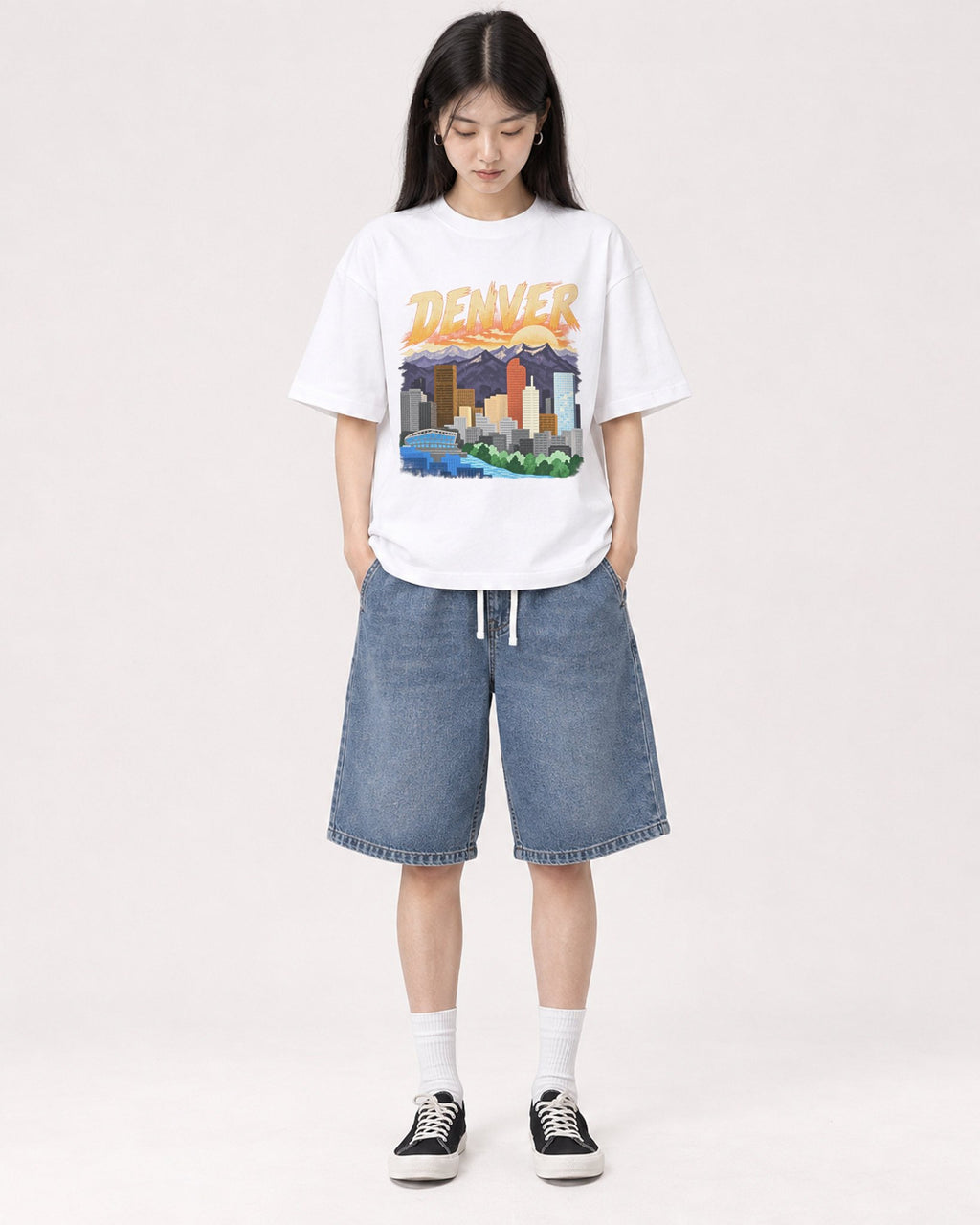 Mockup Boxy Heavyweight Tee White female full-body 01