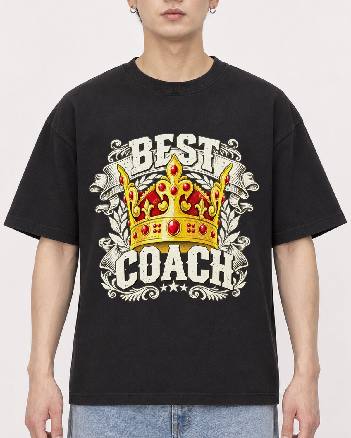 Mockup Boxy Heavyweight Tee Black male close-up 01